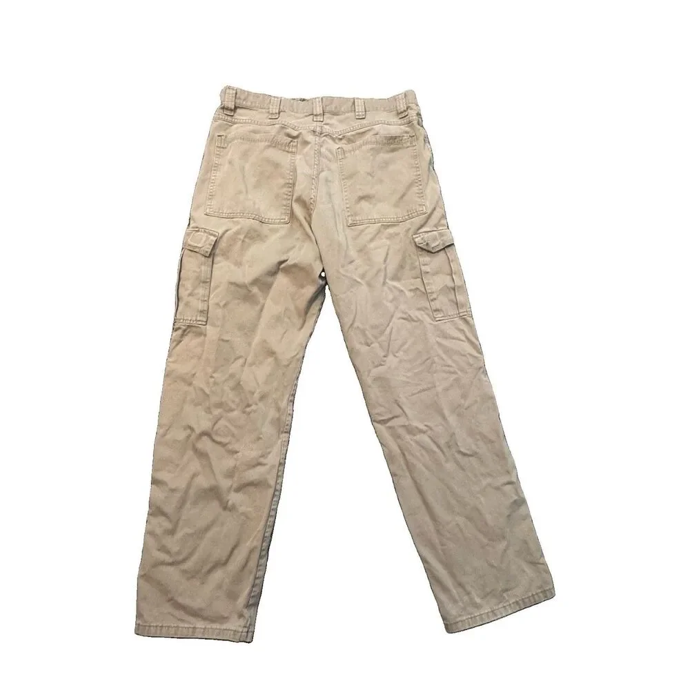 Wrangler Men’s Beige Cargo Pants 34x34 Cotton Twill Flat Front Straight Pockets